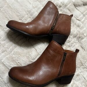 Lucky Brand Brown Leather Ankle Booties with Side Zips